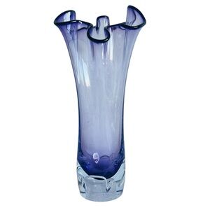 Vintage Adam Jablonski Signed Hand Blown Art Glass Purple Vase